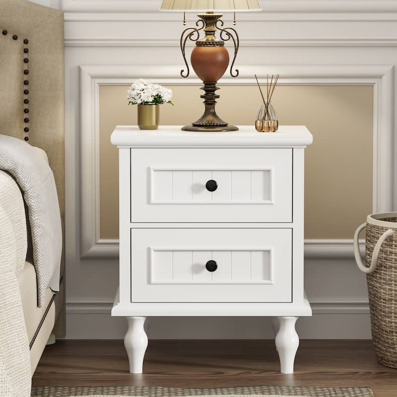 Retro Nightstand with 2 Drawers for Bedroom - 1PCS-White