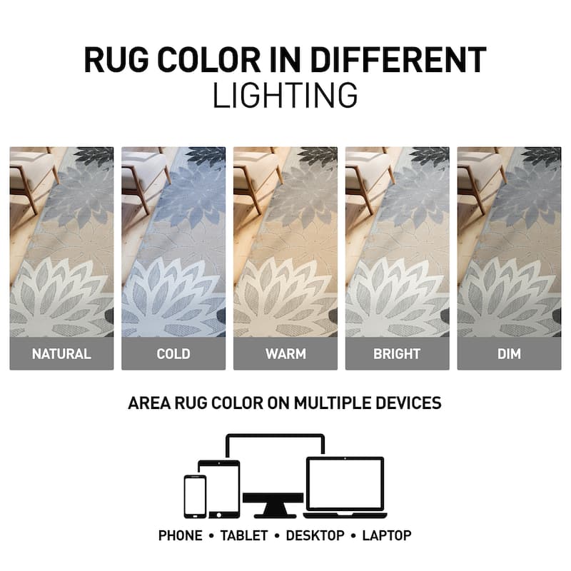 World Rug Gallery Indoor/Outdoor High-Low Textured Area Rug, Floral Easy-Clean Patio Rug