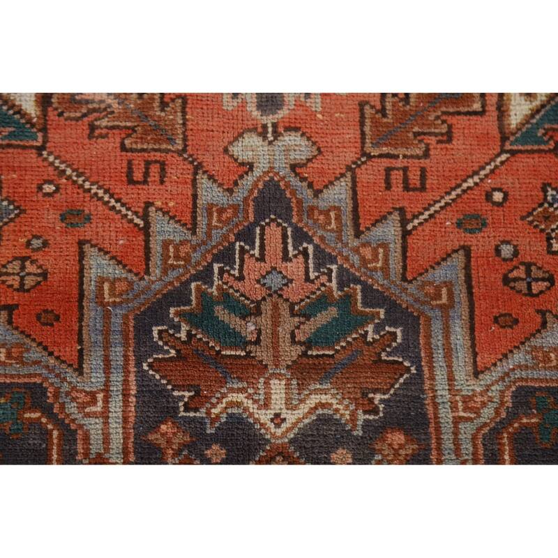 Hand Knotted Oriental 100% Wool Carpet Traditional Medallion Oranges & Rust Heriz Area Rug - 8' 9'' X 6' 7''