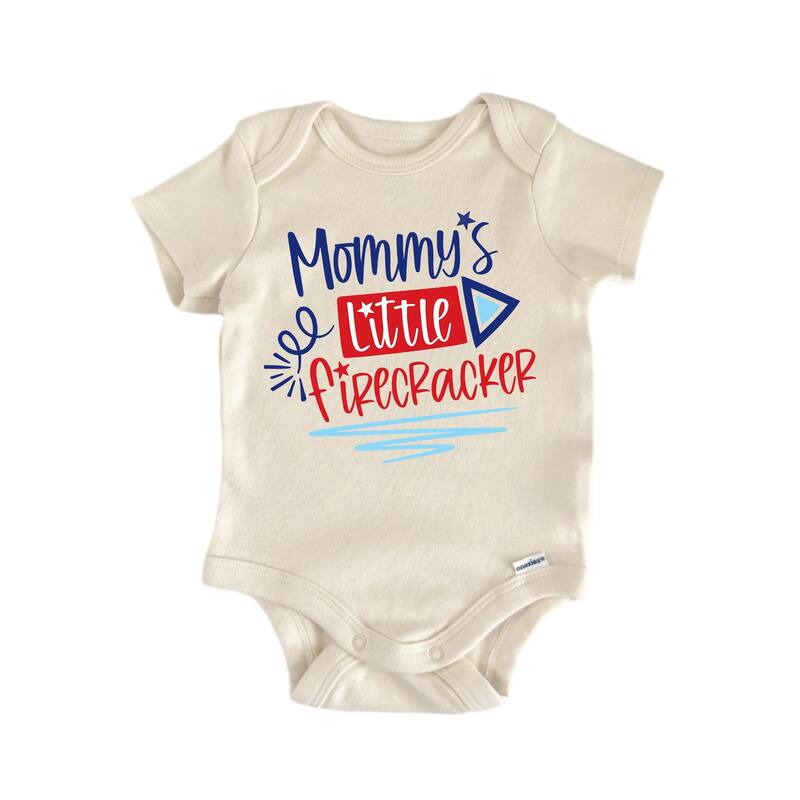 Mommy's Little Firecracker July 4th Patriotic - Baby Boy Girl Clothes Bodysuit - White - 3-6M