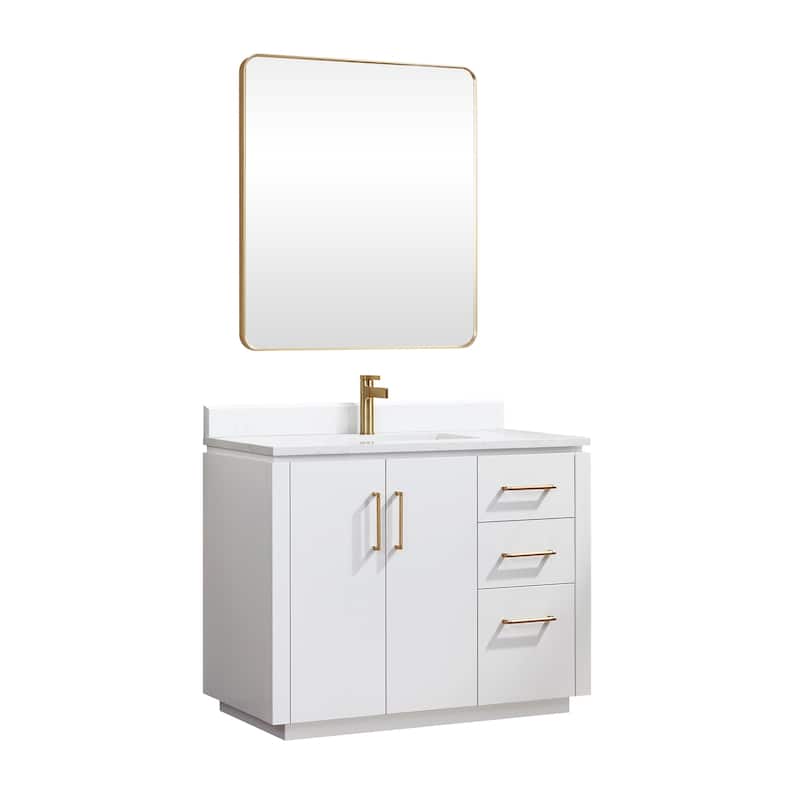San Single Bath Vanity with Composite Stone Top and Mirror