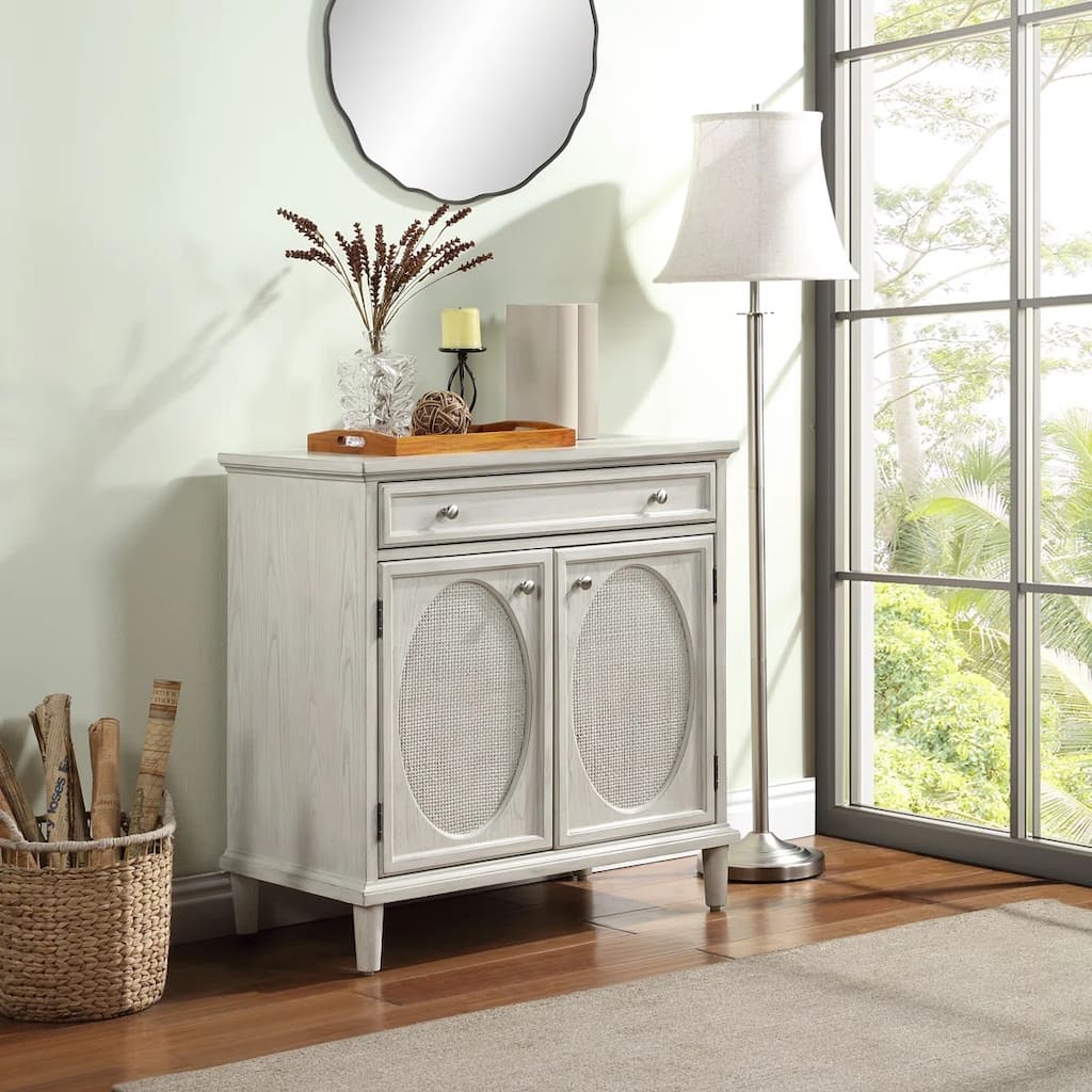 Rollins 2 Door 1 Drawer Cabinet Antique White Oval