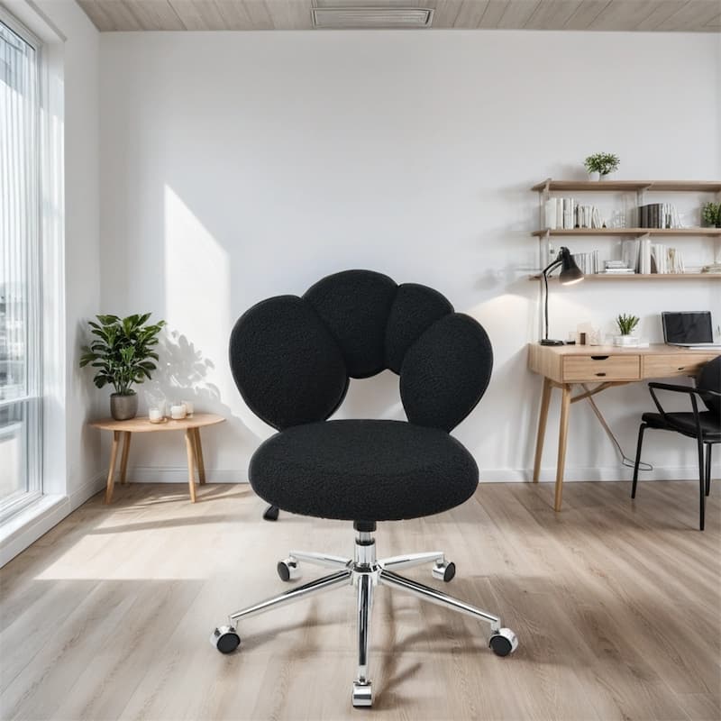 360°Ergonomic Height Adjustable Teddy Fabric Swivel Home Office Chair - Black