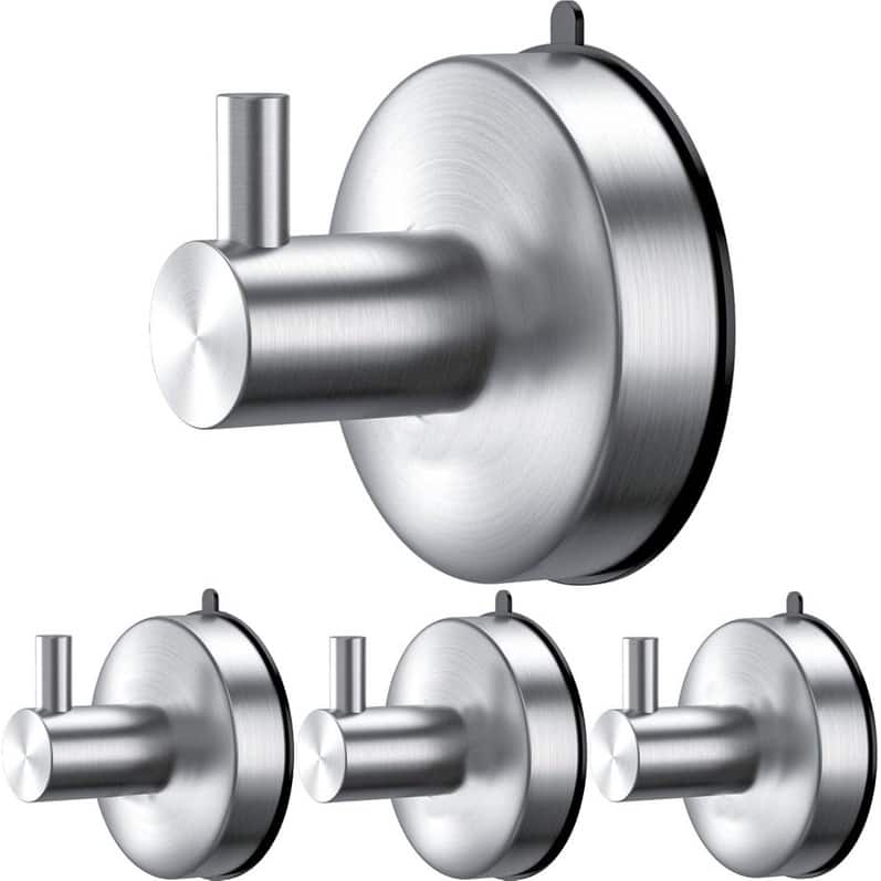 Bathroom Suction Cup Hooks 4 Piece Set 304 Stainless Steel 15lb Shower Hooks