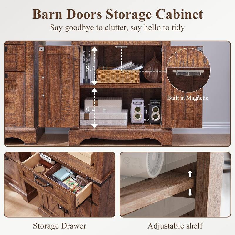72" Tall Farmhouse Bookshelf, Bookcase, Office Wood Bookshelf