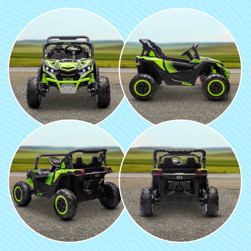 Kids 24V Electric UTV Ride-On with 4 Shock Absorbers, Horn, Music, and LED Light