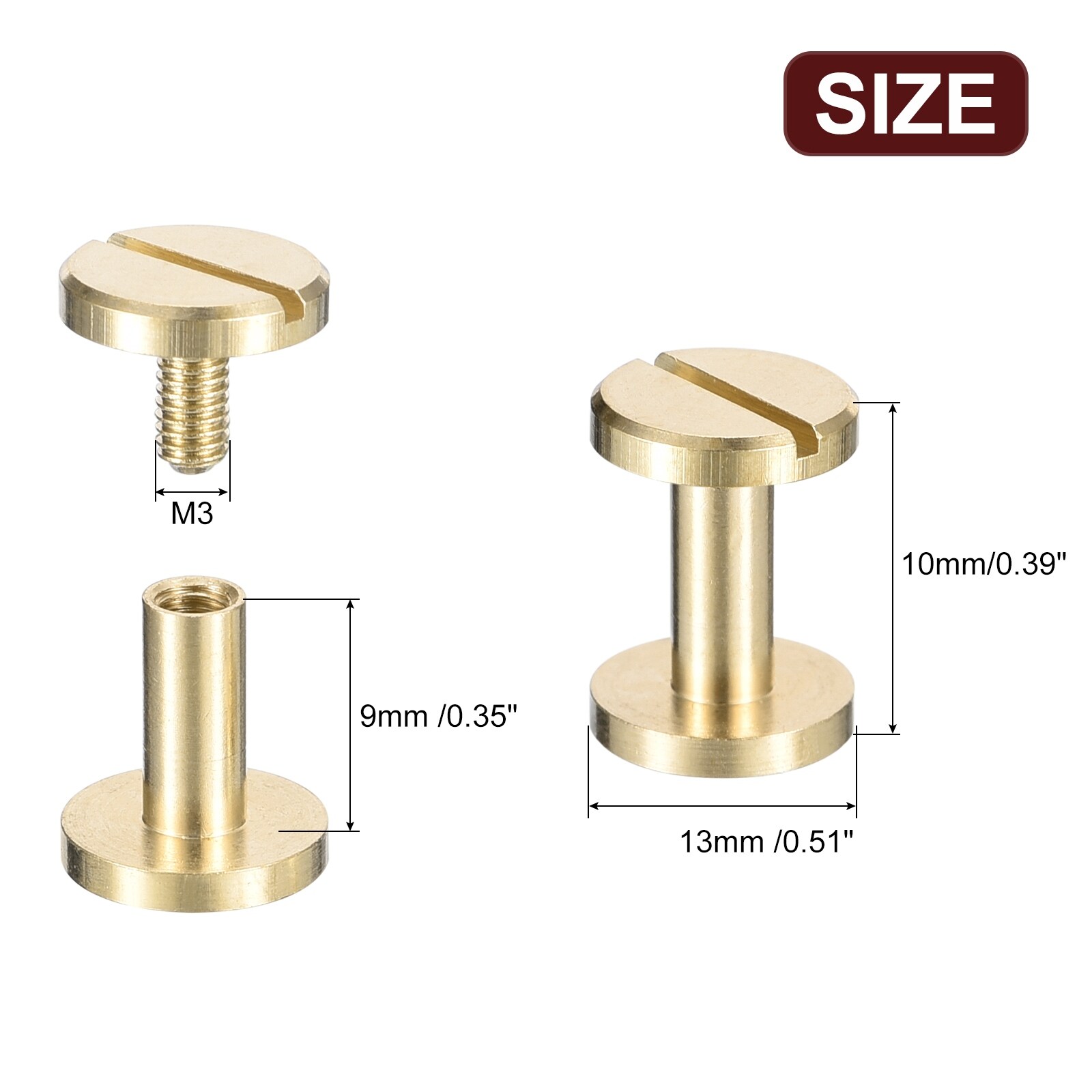 Brass Chicago Screws, Flat Head Screw Back Binding Post Nail Stud Rivets for DIY Leather Craft Belt