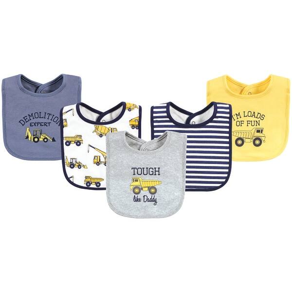 slide 1 of 1, Hudson Baby Infant Boy Cotton Bibs, Construction, One Size - Construction - One Size