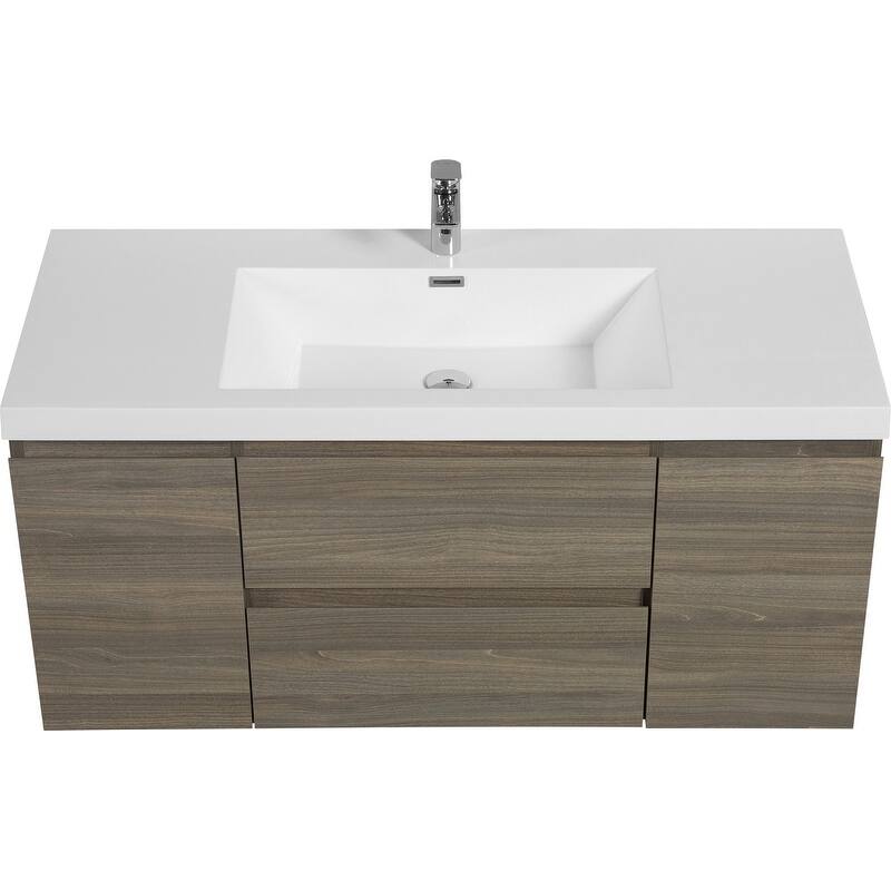 ABRUZZO 48" Floating Bathroom Vanity with Integrated Resin Top Basin 2 Cabinets 2 Soft Close Drawers Full Assembly
