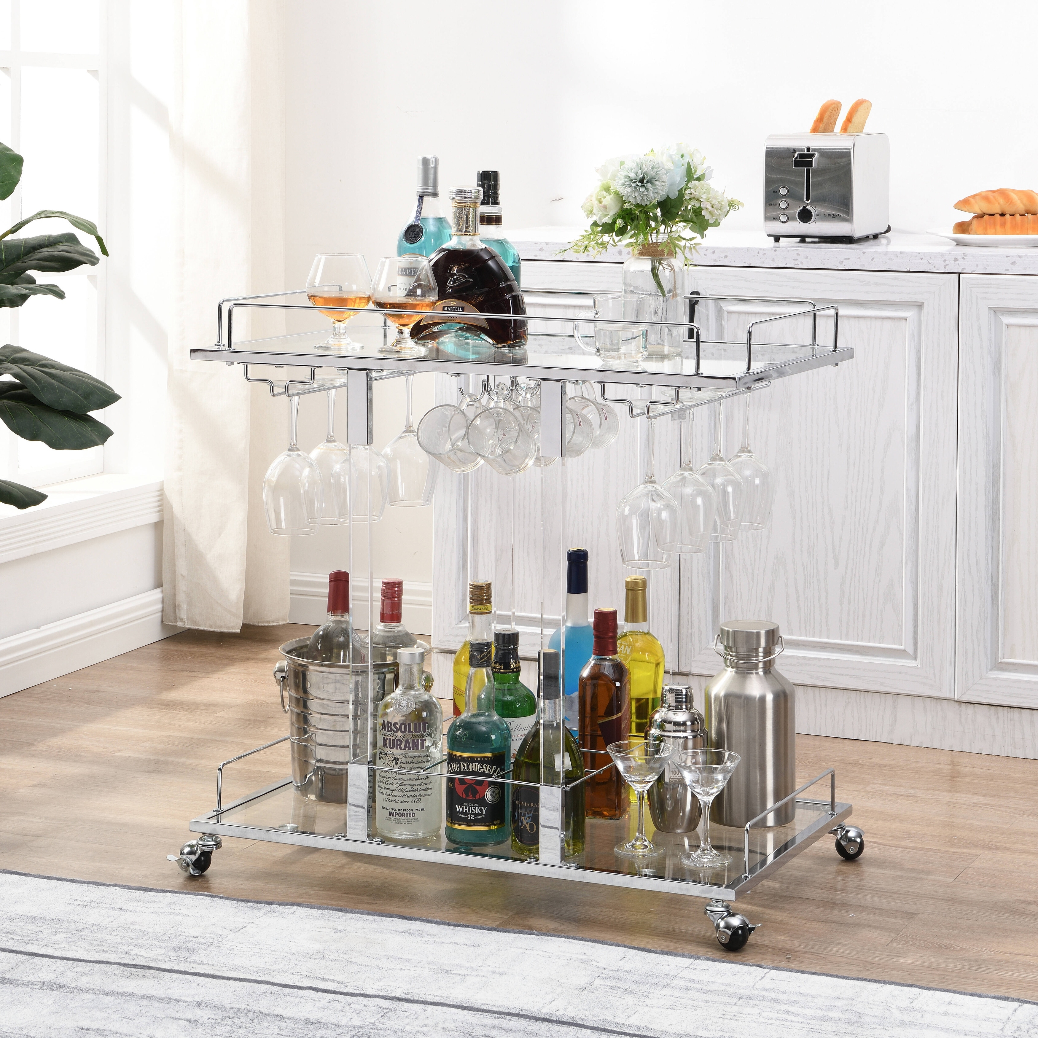 Hausfame Home Bars Cart Glass Metal Chrome Clear Modern Wine Rack N A On Sale Bed Bath Beyond 36148216