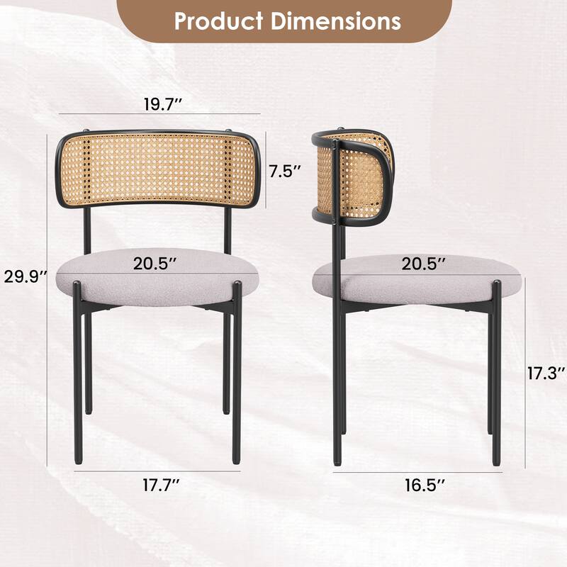 Modern Upholstered Dining Chairs Set Of 2,Rattan Back Dining Room Chairs,Accent Kitchen Chairs With Metal Legs