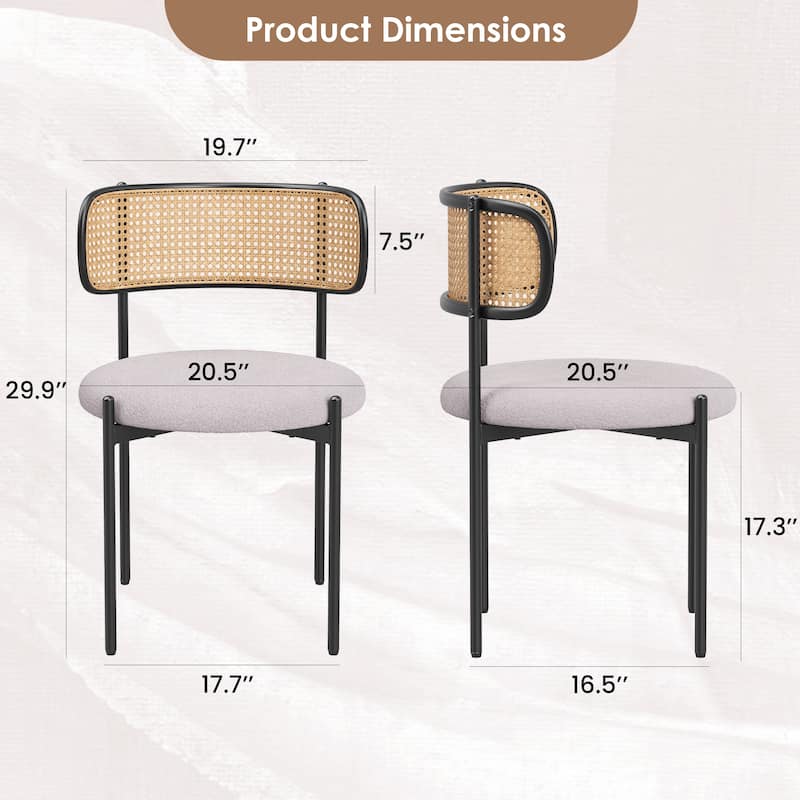 Modern Upholstered Dining Chairs Set of 4,Rattan Back Dining Room Chairs,Accent Kitchen Chairs with Metal Legs