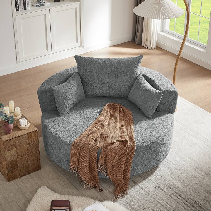 Chenille Swivel Barrel Chair with Pillows