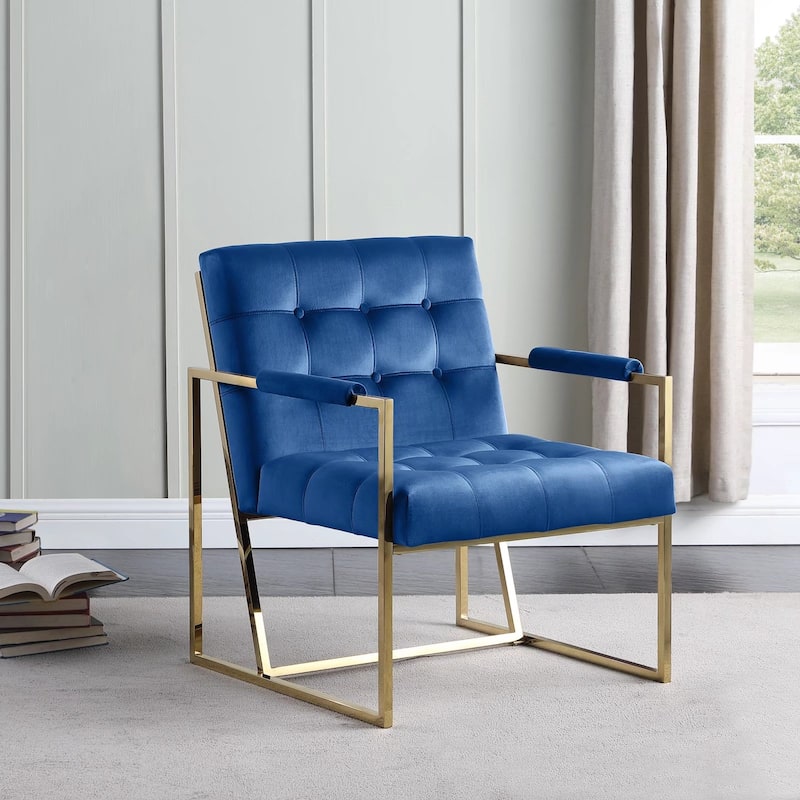Morden Fort Accent Chair, Modern Armchair with Golden Metal Frame