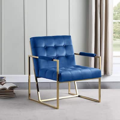 Morden Fort Accent Chair, Modern Armchair with Golden Metal Frame