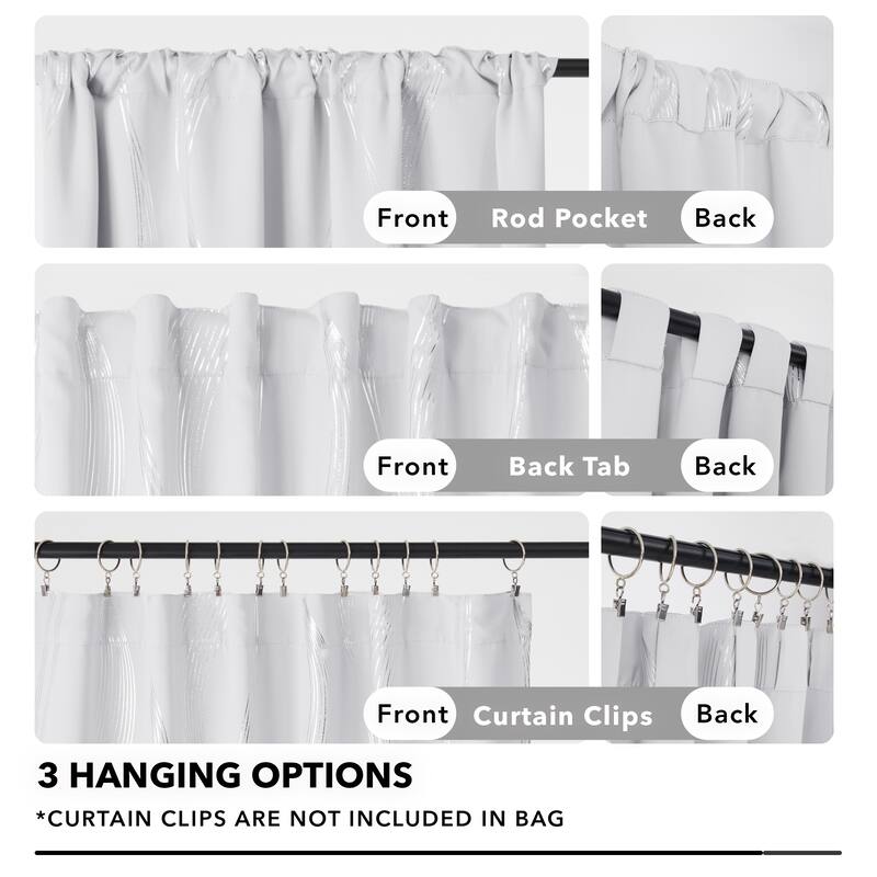 Deconovo Back Tab Rod Pocket Silver Wave Curtains(2 Panel)