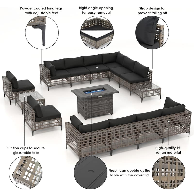 12 - Person Outdoor Sectional Seating Group with Fire Pit