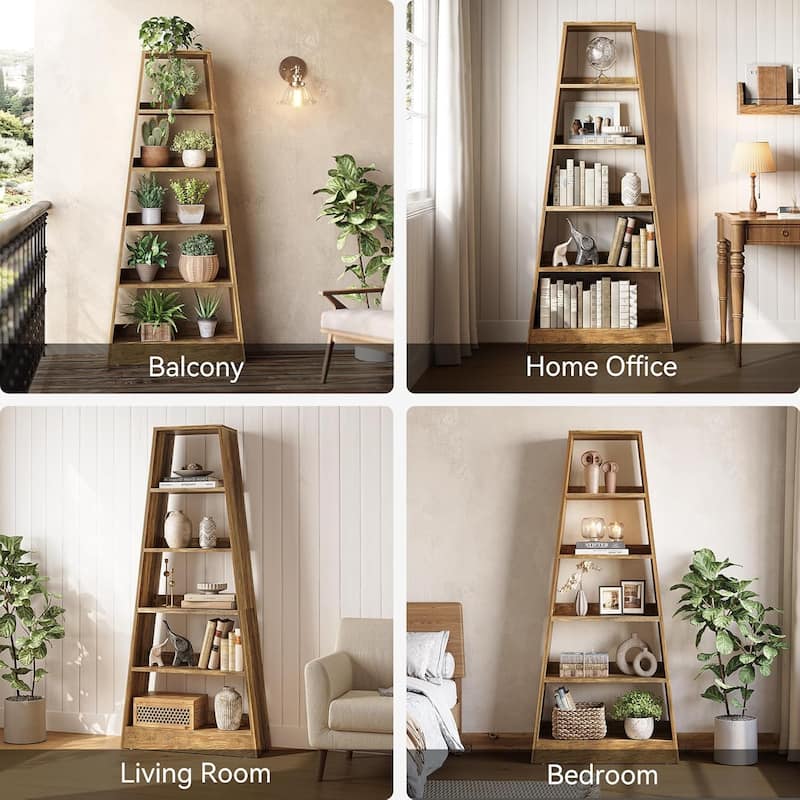 6-Tier Bookshelf, 70.87-Inch Ladder Bookcase, Tall Standing Wooden Display Shelf