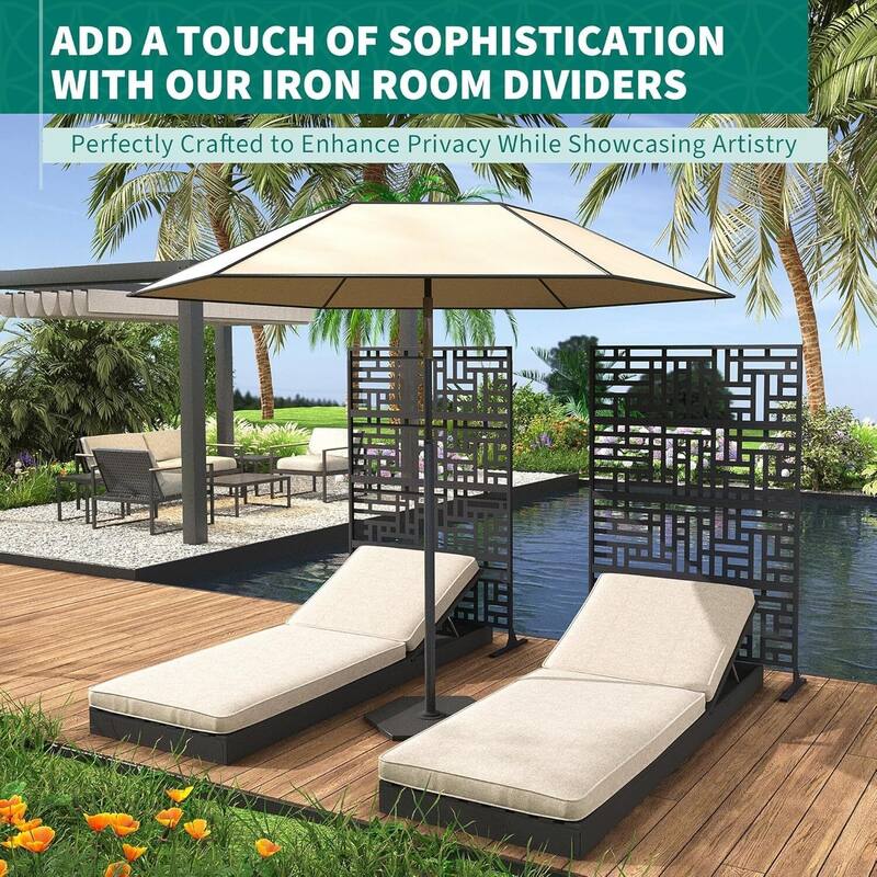 1 Pc Freestanding Decorative Metal Privacy Screen Outdoor with Stand for Balcony, Geometric