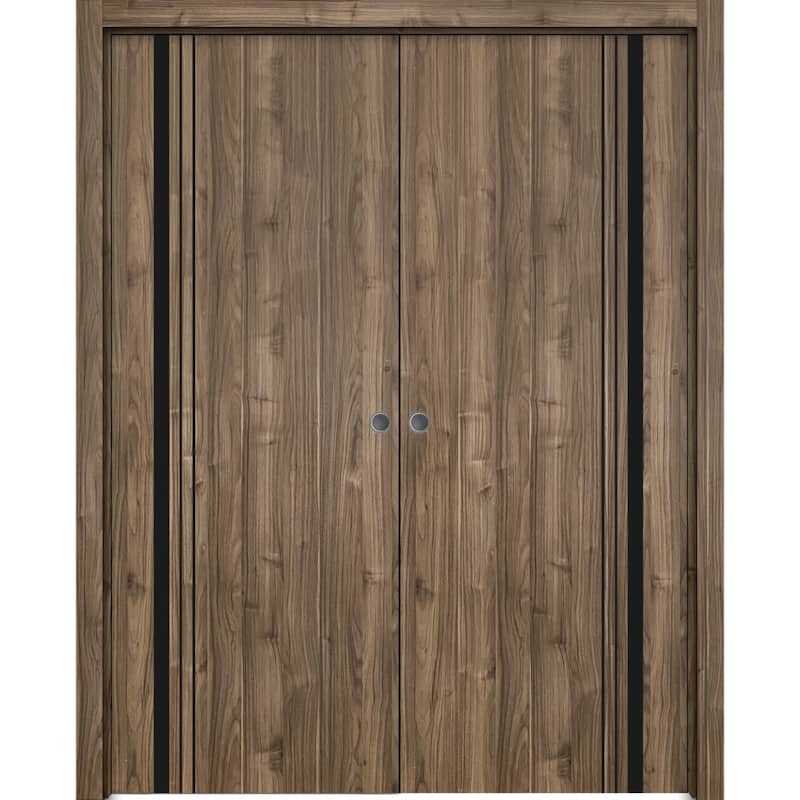 French Double Pocket Doors 36 x 80 Planum 0011 Walnut with Kit Trims Rail - Brown - 72" x 84" ( 2* 36x84)