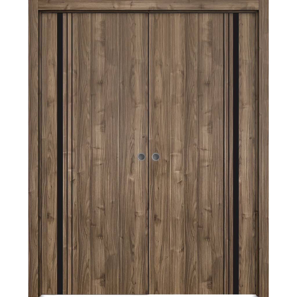 French Double Pocket Doors 36 x 80 Planum 0011 Walnut with Kit Trims Rail