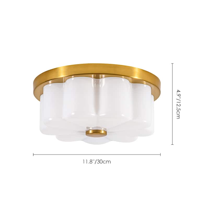 1-Light Brushed Gold Trim Flower-Shaped Frosted Glass LED Flush Mount with 5-Step Dimming for Bedroom & Hallway
