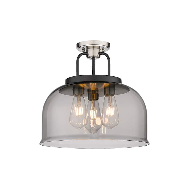 Innovations Lighting Kahana - 3 Light 15" Semi-Flush Mount - Black Satin Nickel/Light Smoke