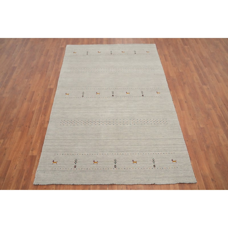 Hand Knotted Oriental 100% Wool Carpet Tribal Animal Pictorial Greys & Charcoal Gabbeh Area Rug - 7' 9'' X 5' 1''