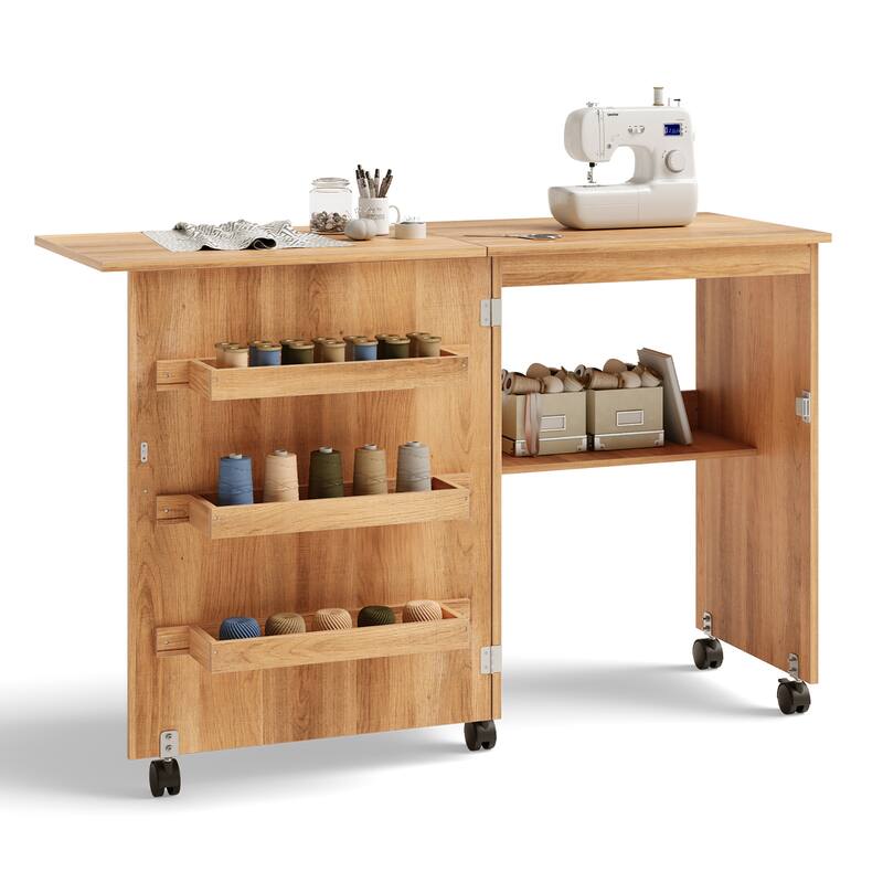 Gymax Folding Sewing Craft Table Shelf Storage Cabinet Home Furniture