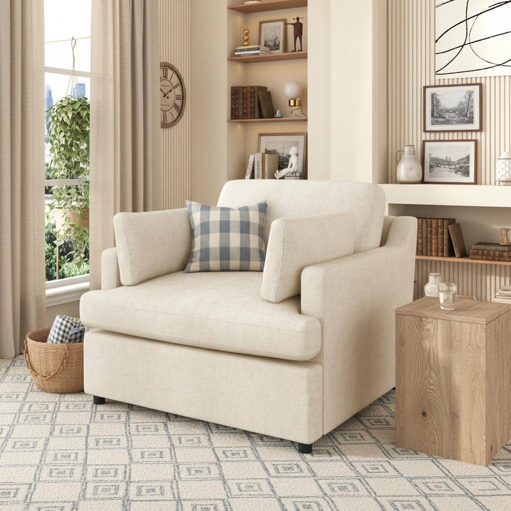 Oversized T-Cushion Accent Chair with Floating Armrest Pillows by Harper&Bright Designs