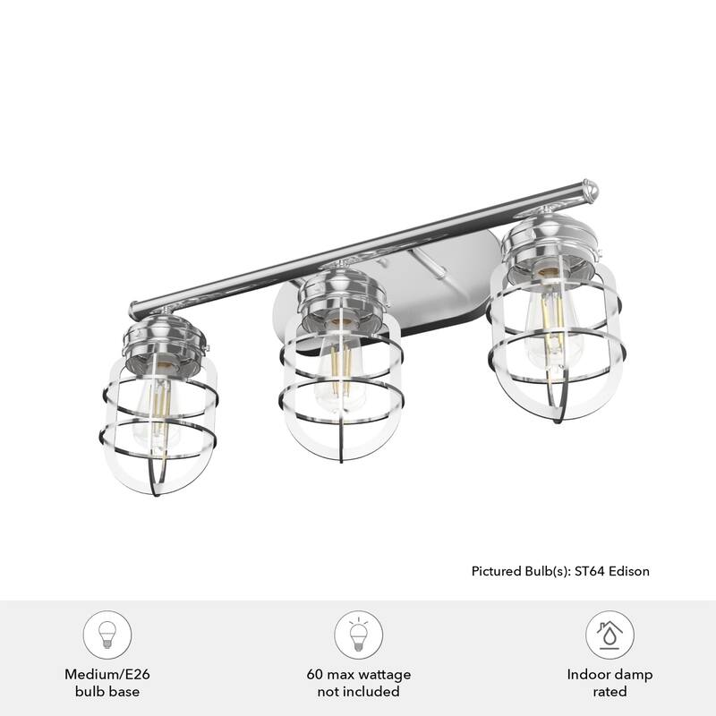 Hunter Starklake 3 Light Vanity Wall Light, Damp-Rated, Modern Industrial, Cage, Rustic, Farmhouse