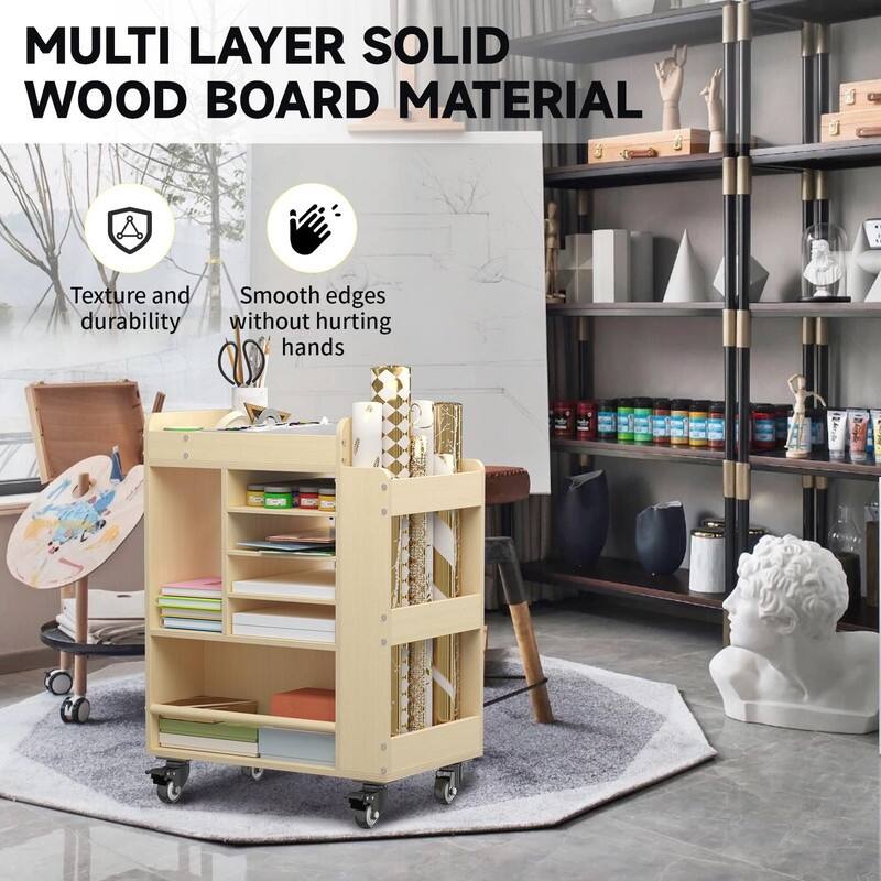 Wooden Art Storage Cart with Wheels - 19.69"D x 12.6"W x 25.6"H