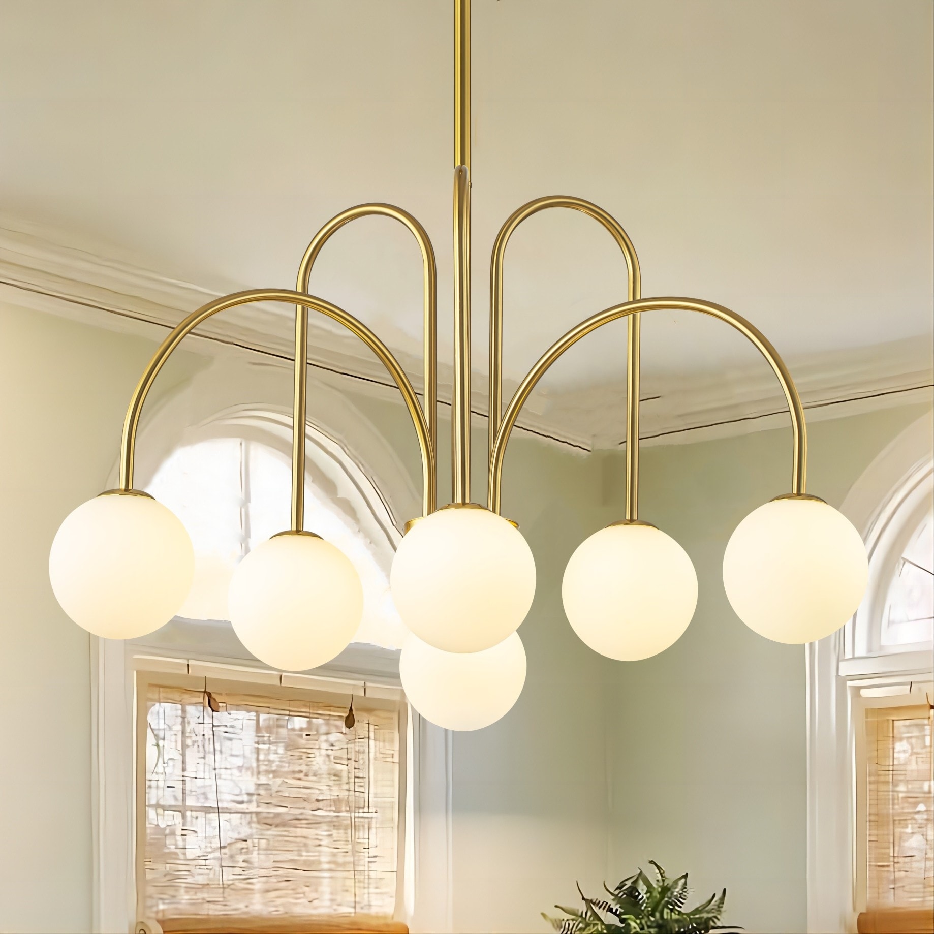 6-Light Black/ Gold Modern Cluster Sputnik Frosted Opal Glass Globe Bubble Chandelier - 30.7 in. W x 16.5 in. H