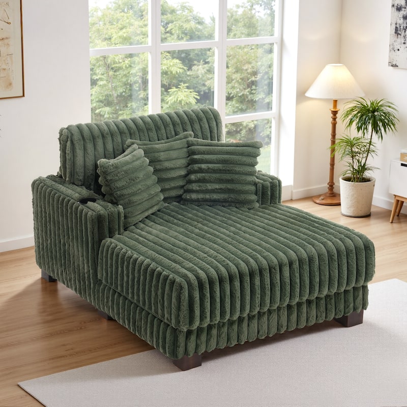 Modern Upgraded Plush Fabric Sofa Chaise Lounge with Pillows - Green