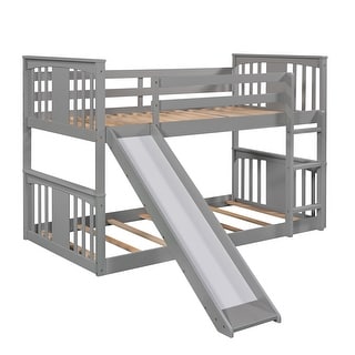 Modern Simple Gray Twin over Twin Wood Bunk Bed with Ladder and Slide ...