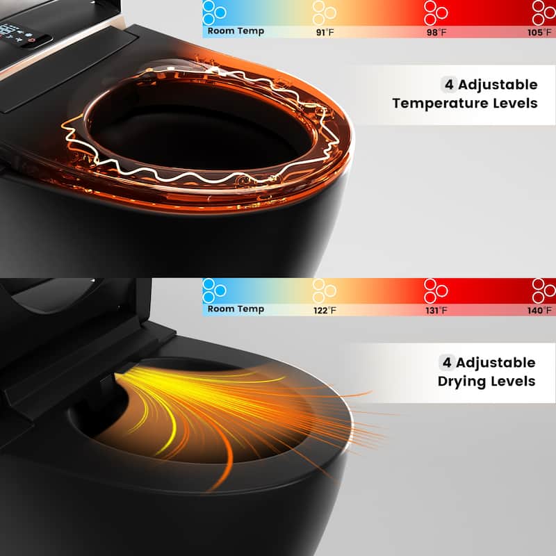 Elongated Smart Toilet with Bidet Wash, Heated Seat, Warm Air Dry, Remote Control, Auto Flush, LED Display
