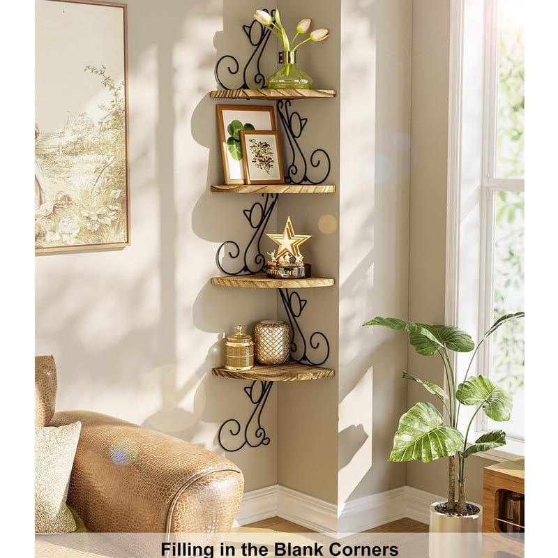 4 Tier Floating Shelves for Wall Rustic Wood Decor