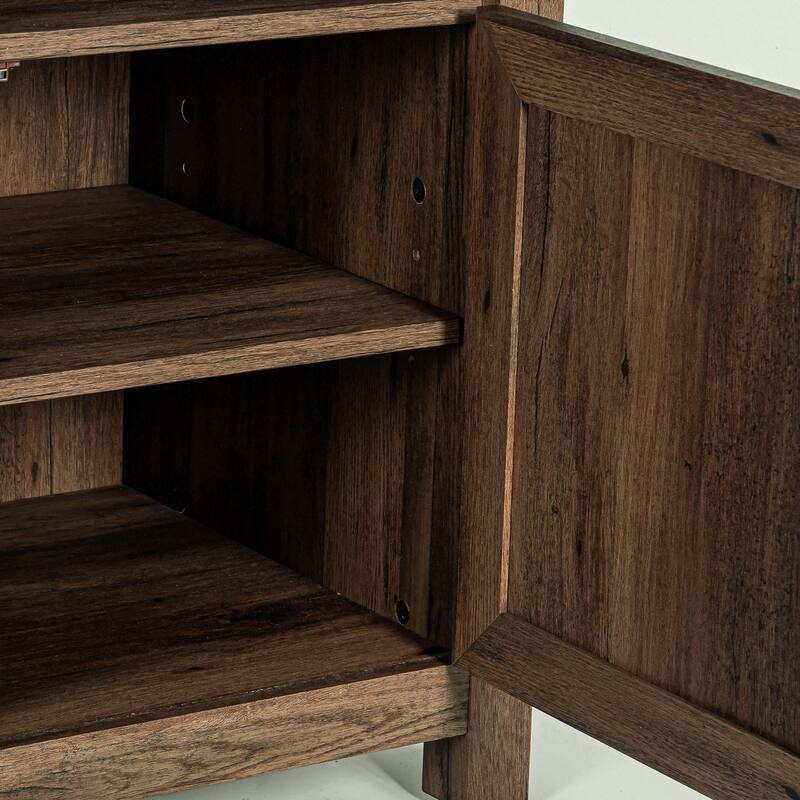 Walnut Barn Door Sofa End Table Nightstand Bedside Table with Storage Shelf