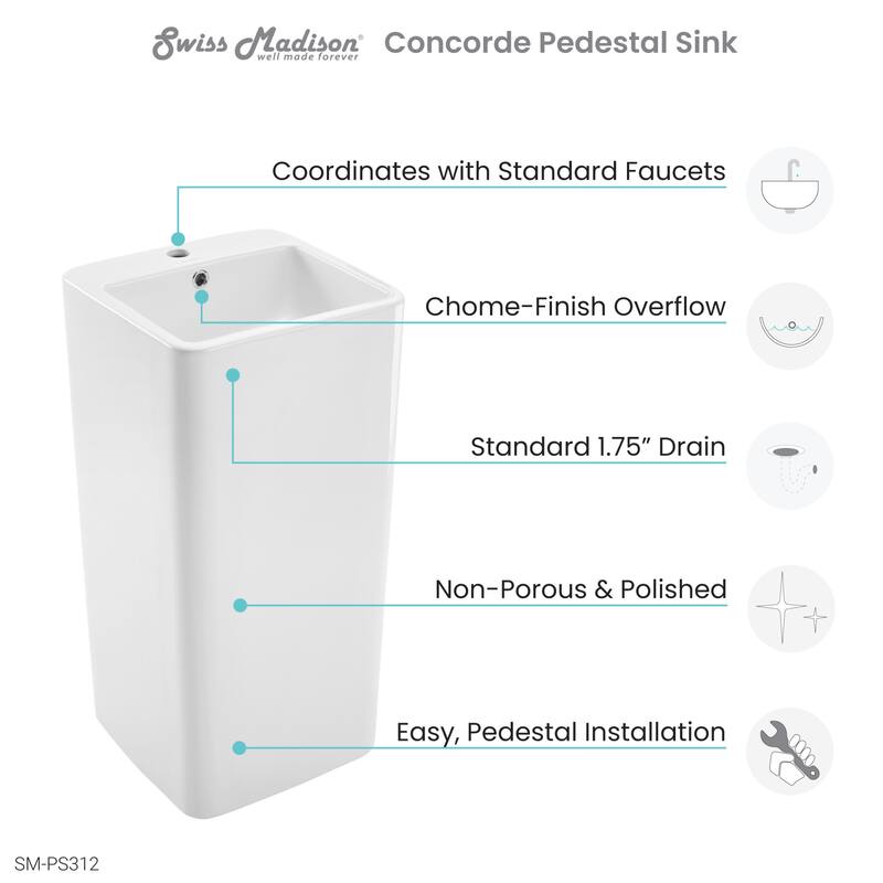 Swiss Madison SM-PS312 Concorde One Piece Pedestal Sink