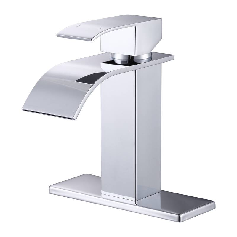 WOWOW Single Handle Waterfall Bathroom Faucet with Pop-Up Drain