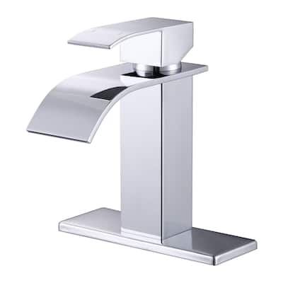 WOWOW Single Handle Waterfall Bathroom Faucet with Pop-Up Drain