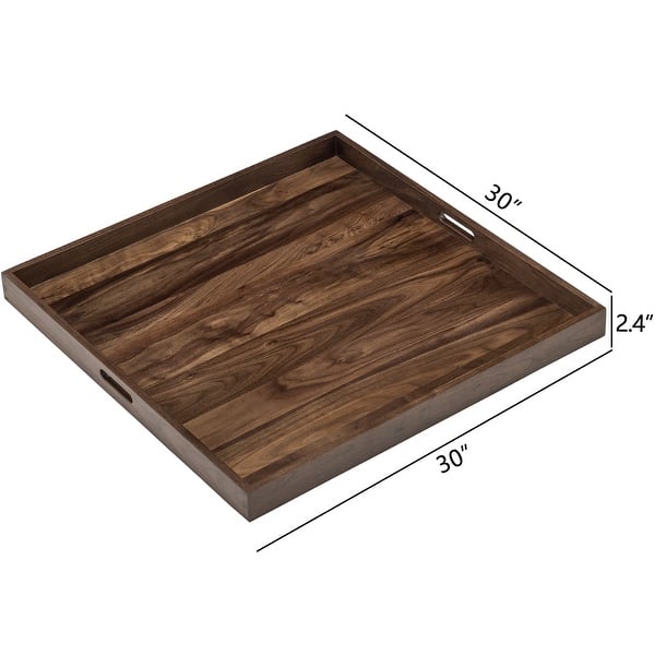 dimension image slide 6 of 10, KINWELL Square Black Walnut Wood Serving Tray Ottoman Tray with Handles