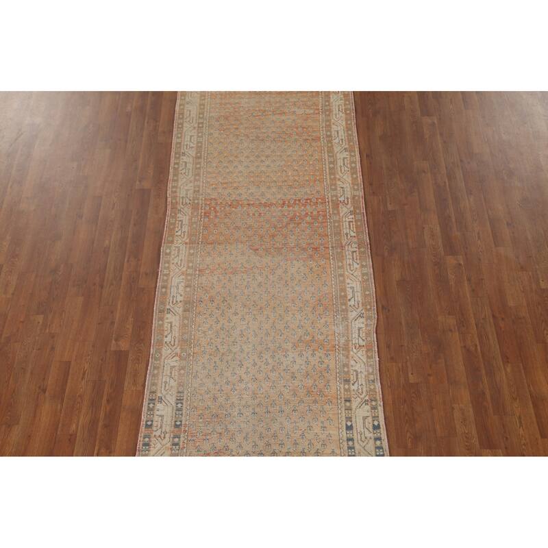 All-Over Botemir Persian Vintage Runner Rug Hand-Knotted Wool Carpet - 3'5" x 9'5"