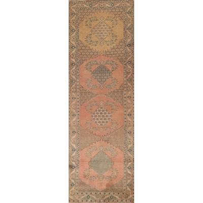 Floral Bidjar Persian Vintage Runner Rug Hand-Knotted Wool Carpet - 3'1" x 12'3"