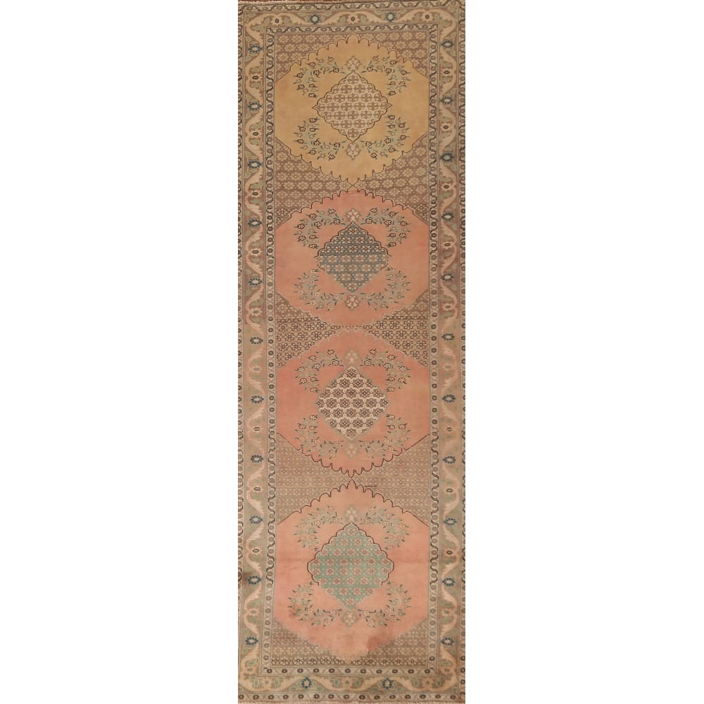 Floral Bidjar Persian Vintage Runner Rug Hand-Knotted Wool Carpet - 3'1" x 12'3"