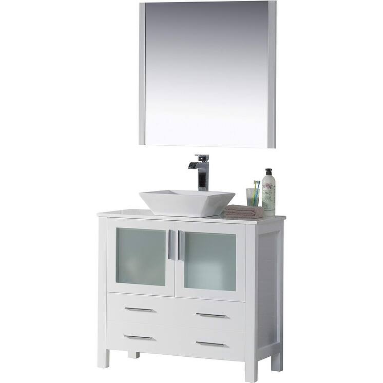 Blossom Sydney 36" Bathroom Vanity with Ceramic Vessel Sink and Mirror - Glossy White