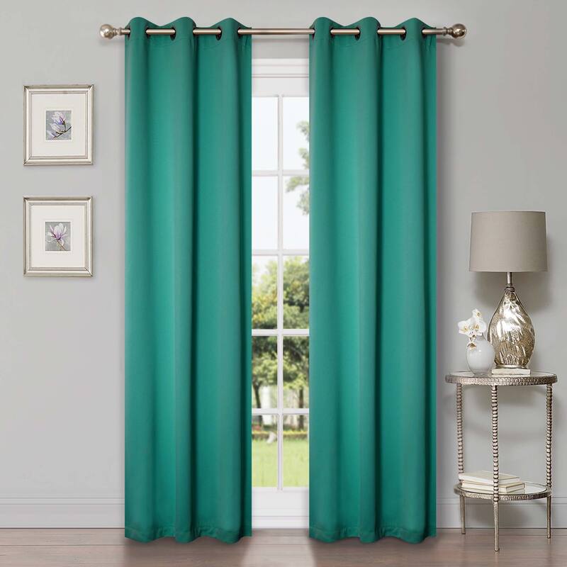 Superior Solid Machine Washable Room Darkening Grommet Curtains, Set of 2 - 42" x 84" - Cerulean Blue