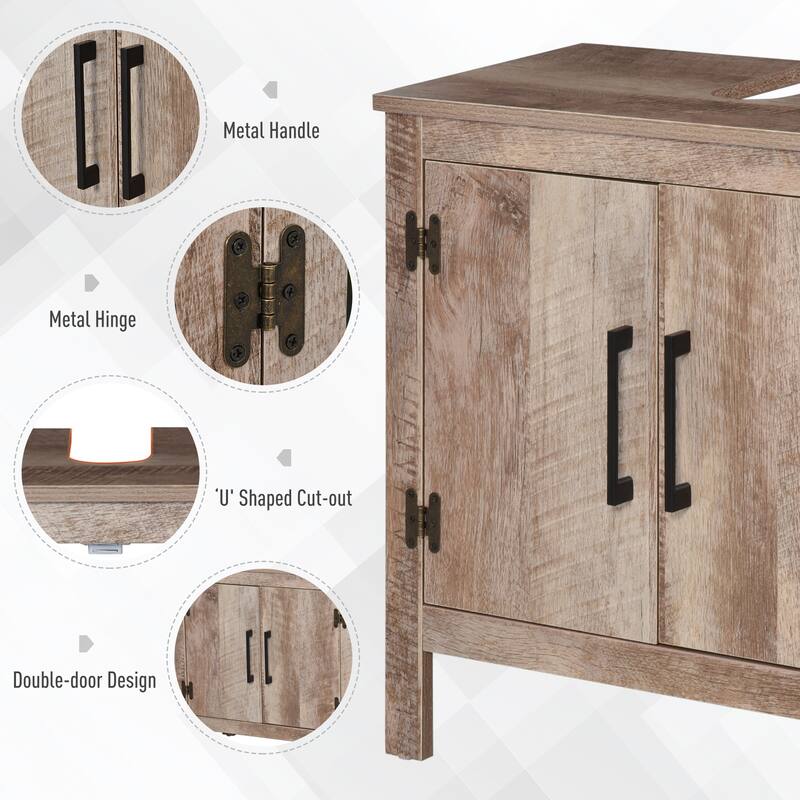 Barnwood Particleboard Bathroom Storage Cabinet with ‘U’ Cut-Out Design for Sink - 23.5" L x 11.75" W x 23.5" H