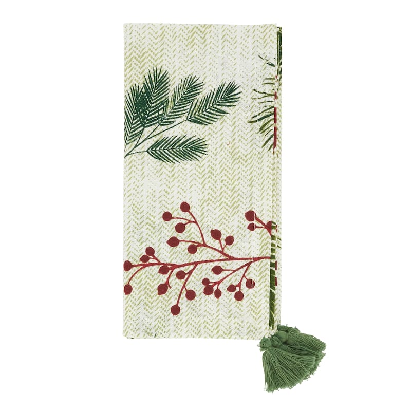 Holiday Table Napkins With Pine needle and Red Berry Design (Set of 4)