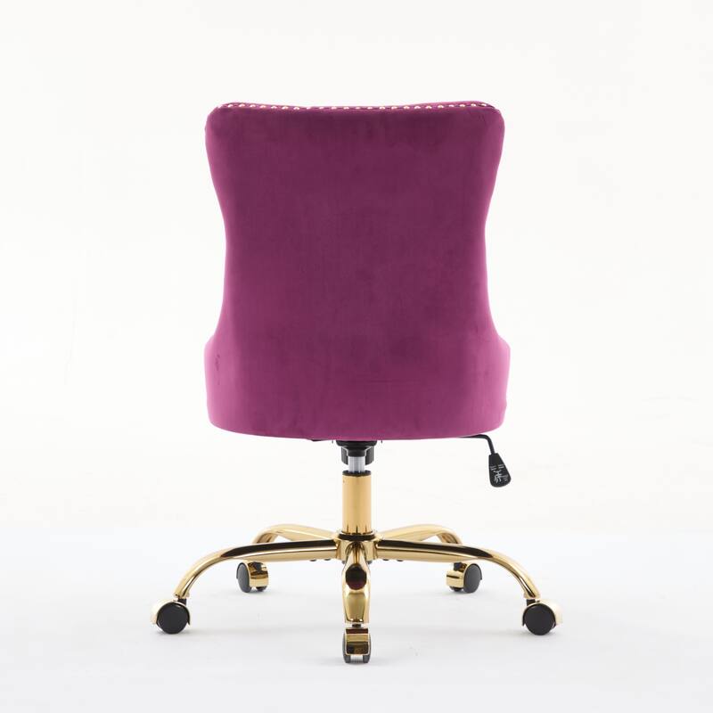 GDF Studio - Velvet Tufted Upholstered Home Office Chair with Golden Metal Base with Swivel Adjustment and Elegant Button Back